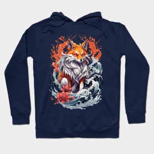 Kitsune fox, Japanese wave Hoodie